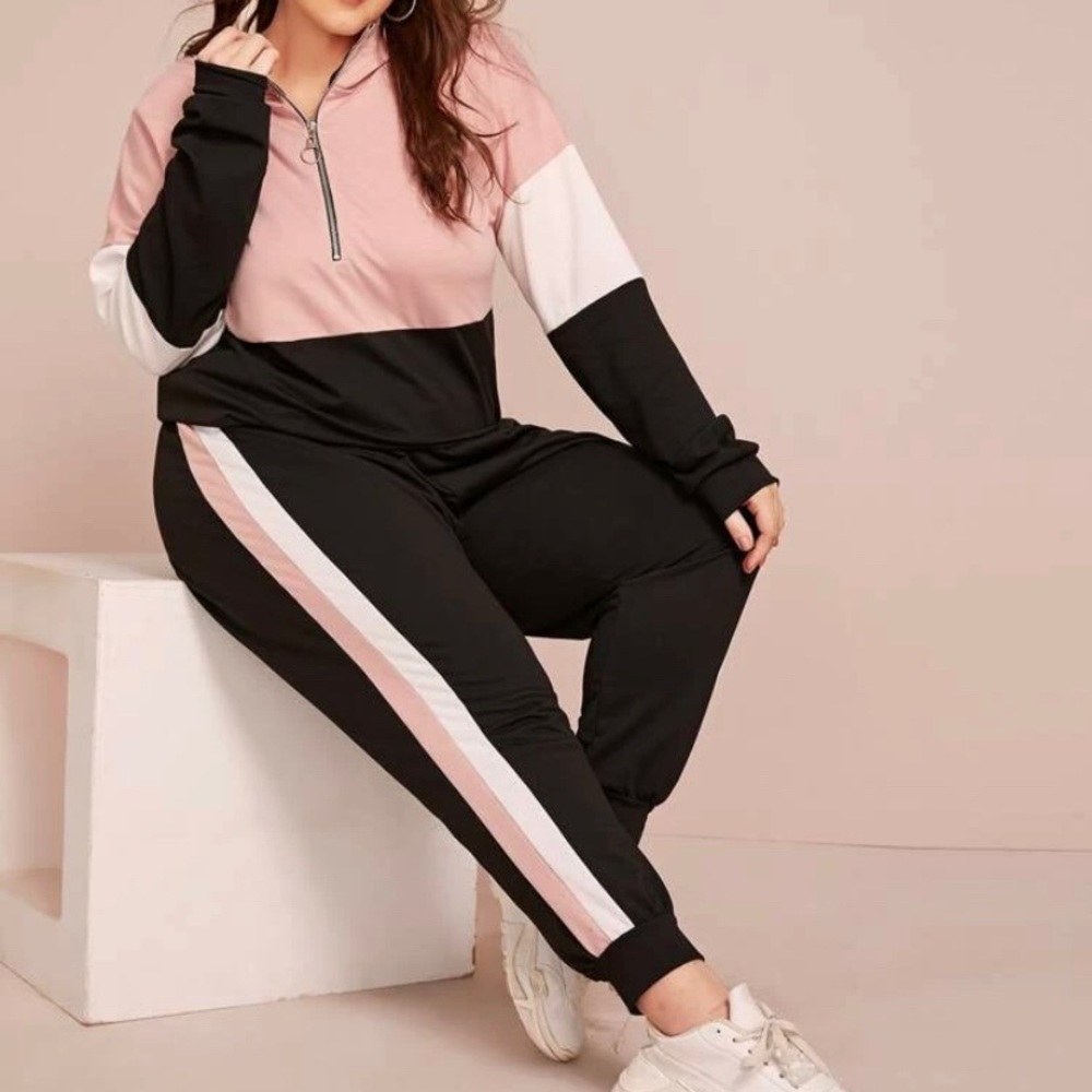 Plus cut and sew half zip hoodie with sweatpants